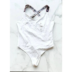 Tommy Hilfiger Size XXL Women's White Spell Out Stretch Bodysuit Sleeveless NEW!